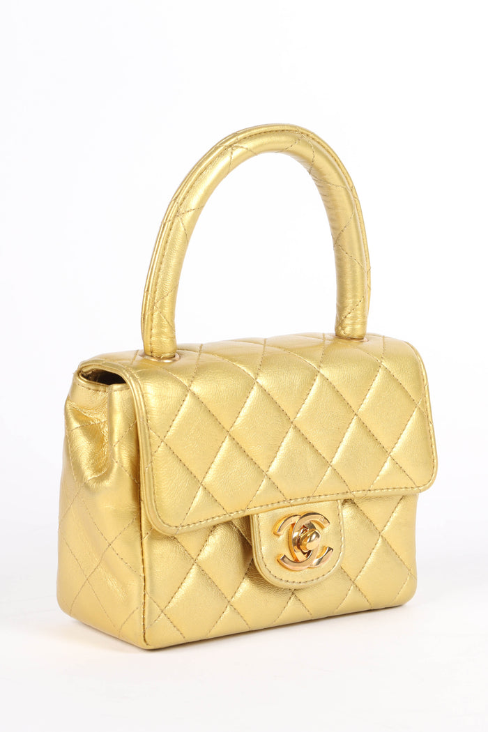 RARE 90s Chanel Gold Lambskin Leather Parent-Child Set