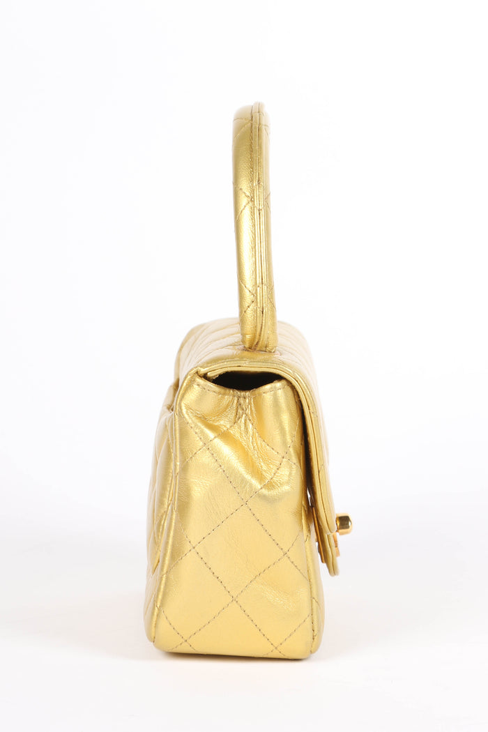 RARE 90s Chanel Gold Lambskin Leather Parent-Child Set