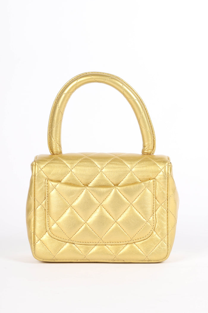RARE 90s Chanel Gold Lambskin Leather Parent-Child Set
