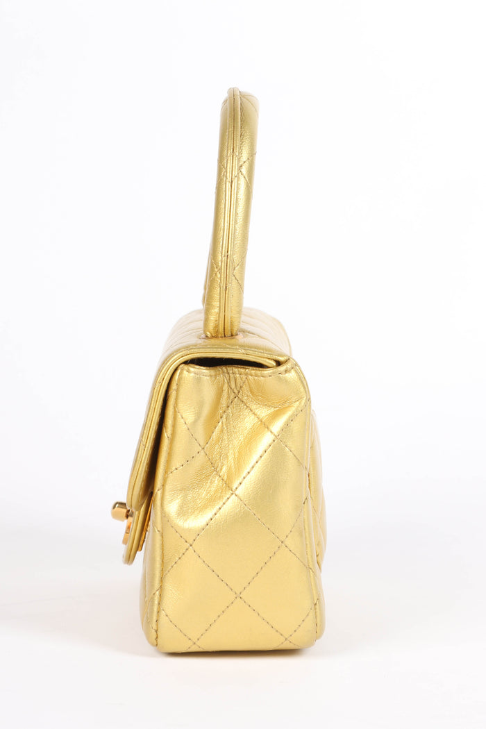 RARE 90s Chanel Gold Lambskin Leather Parent-Child Set