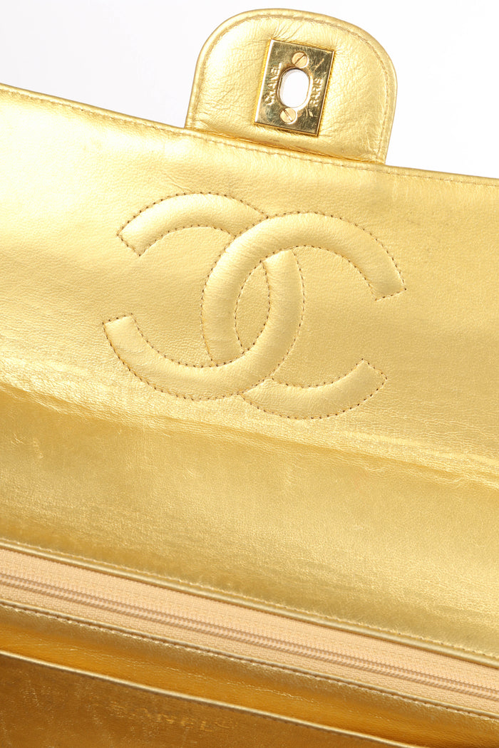 RARE 90s Chanel Gold Lambskin Leather Parent-Child Set