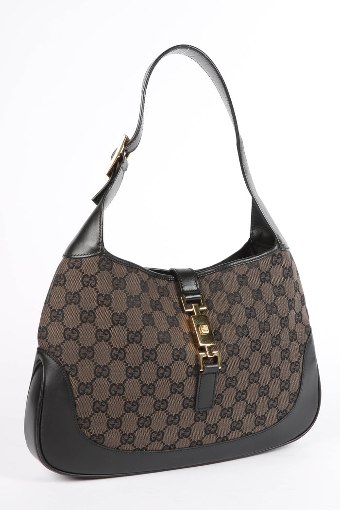 Vintage Gucci Dark Monogram Canvas Jackie Shoulder Bag