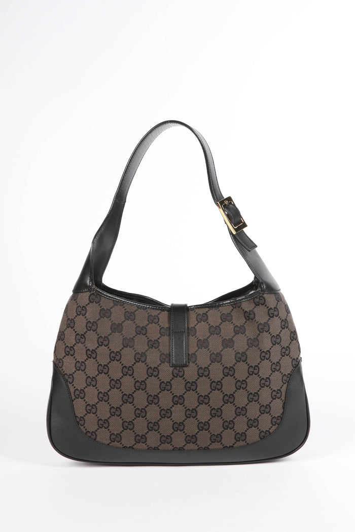 Vintage Gucci Dark Monogram Canvas Jackie Shoulder Bag