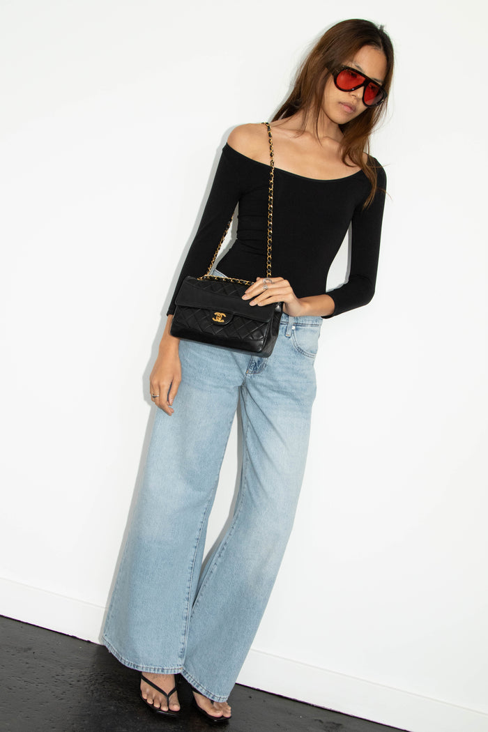 90s Chanel Black Lambskin Leather Single Flap Bag with GHW