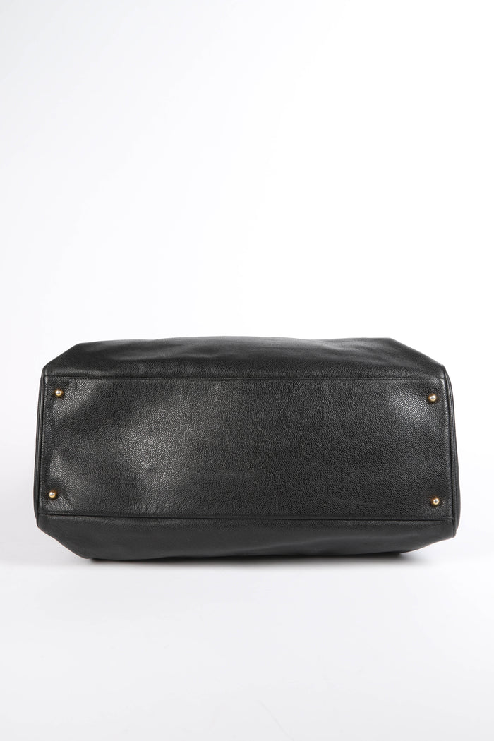 RARE 80s Chanel Black Caviar Leather Supermodel Tote Bag