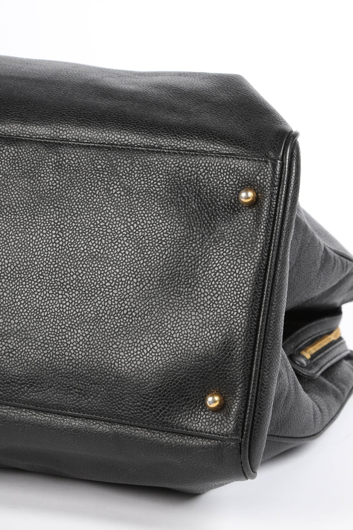 RARE 80s Chanel Black Caviar Leather Supermodel Tote Bag