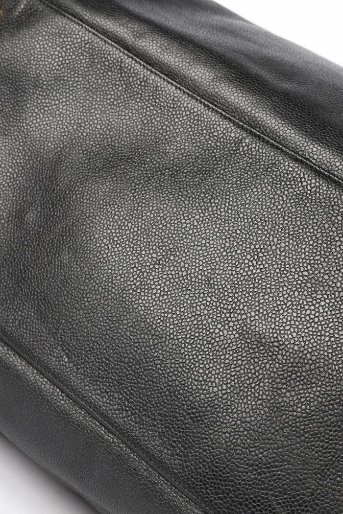 RARE 80s Chanel Black Caviar Leather Supermodel Tote Bag