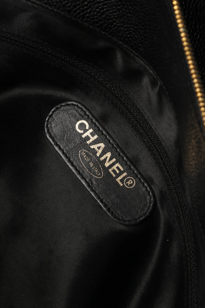 RARE 80s Chanel Black Caviar Leather Supermodel Tote Bag