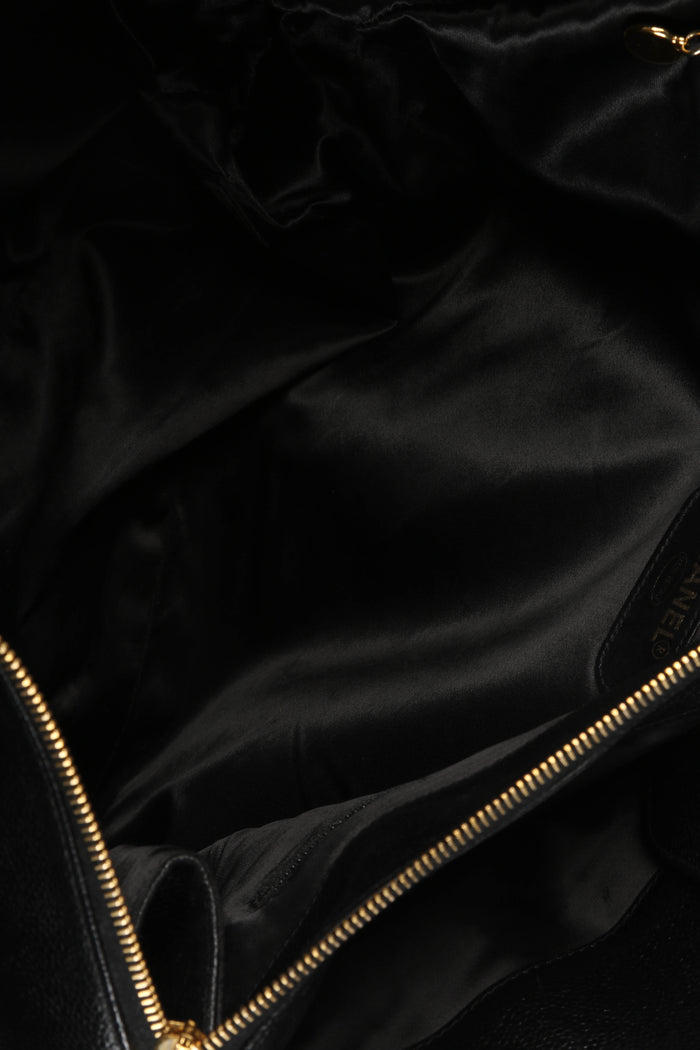 RARE 80s Chanel Black Caviar Leather Supermodel Tote Bag