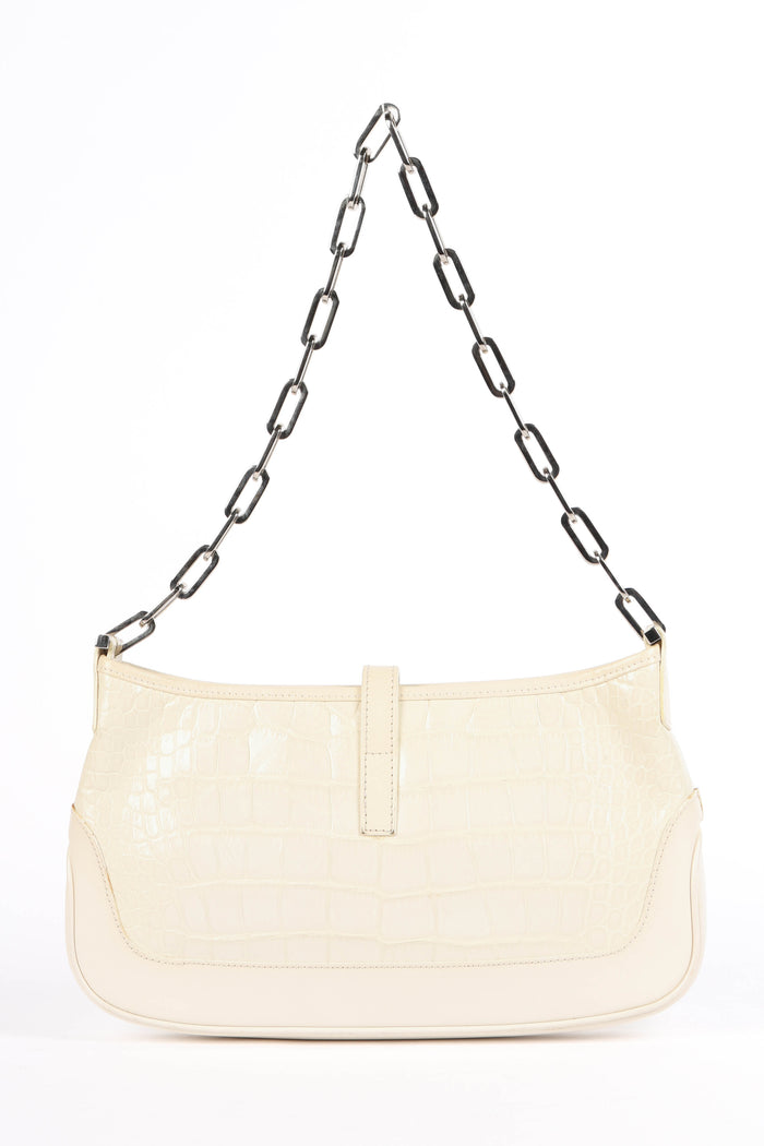 RARE 2000s Gucci White Croc Embossed Chain Jackie Bag