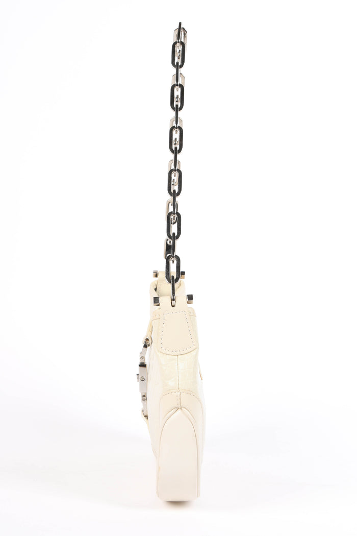 RARE 2000s Gucci White Croc Embossed Chain Jackie Bag