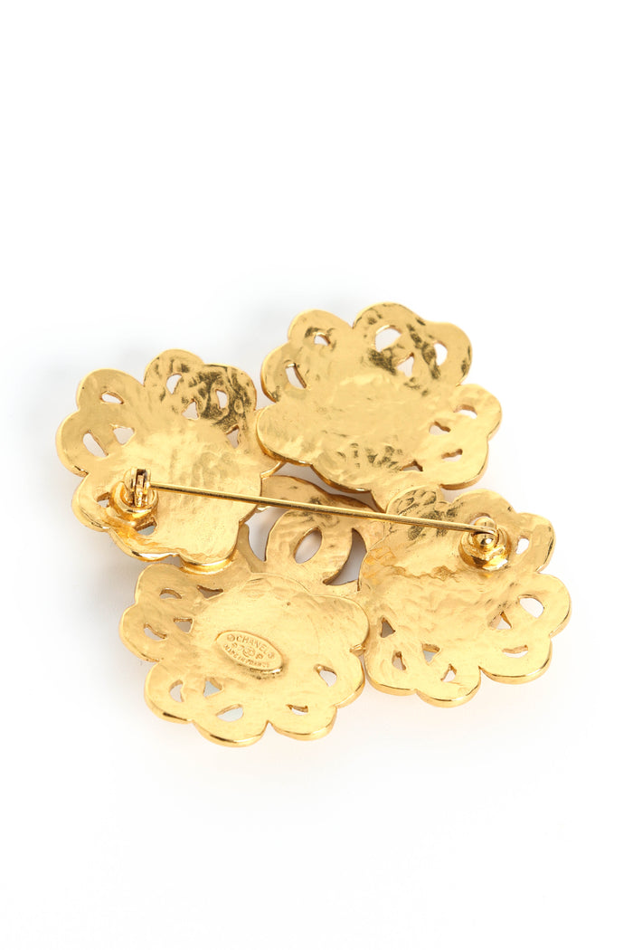 90s Chanel CC Clover Brooch
