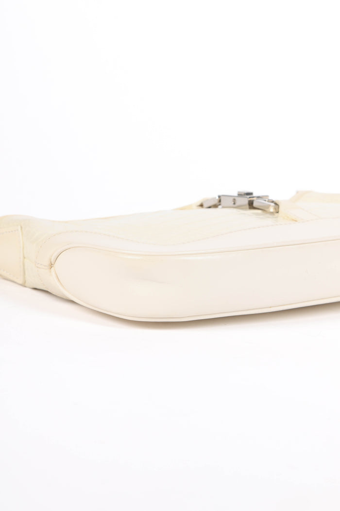 RARE 2000s Gucci White Croc Embossed Chain Jackie Bag