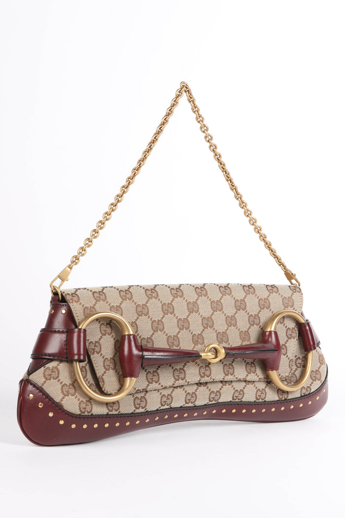 RARE Vintage Gucci Studded GG Monogram Large Horsebit Shoulder Bag