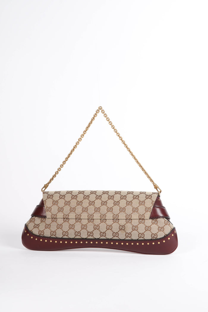 RARE Vintage Gucci Studded GG Monogram Large Horsebit Shoulder Bag