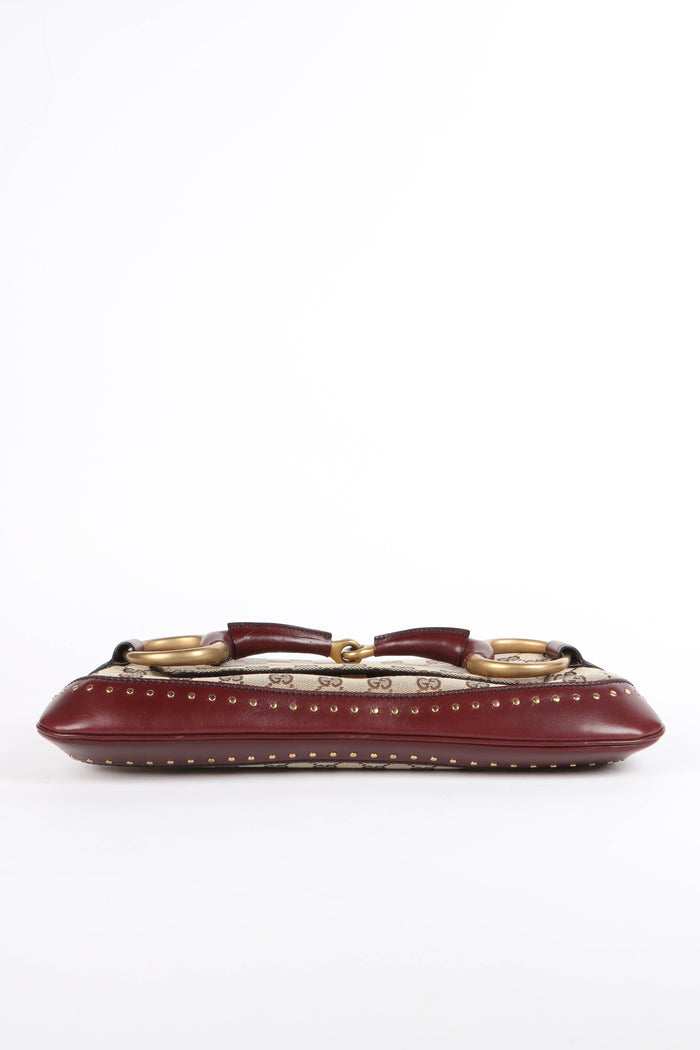 RARE Vintage Gucci Studded GG Monogram Large Horsebit Shoulder Bag