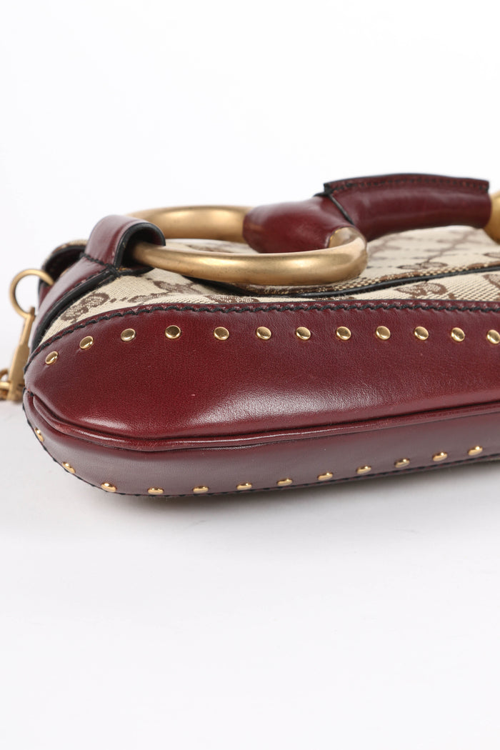 RARE Vintage Gucci Studded GG Monogram Large Horsebit Shoulder Bag
