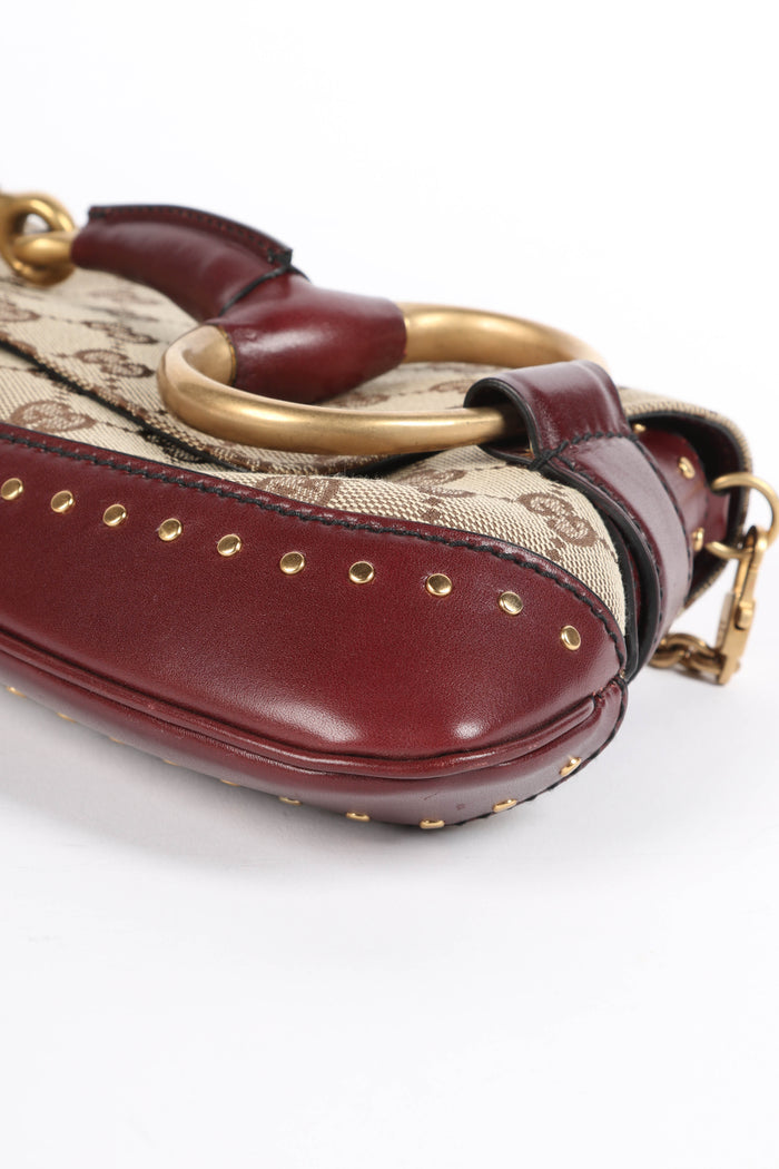 RARE Vintage Gucci Studded GG Monogram Large Horsebit Shoulder Bag