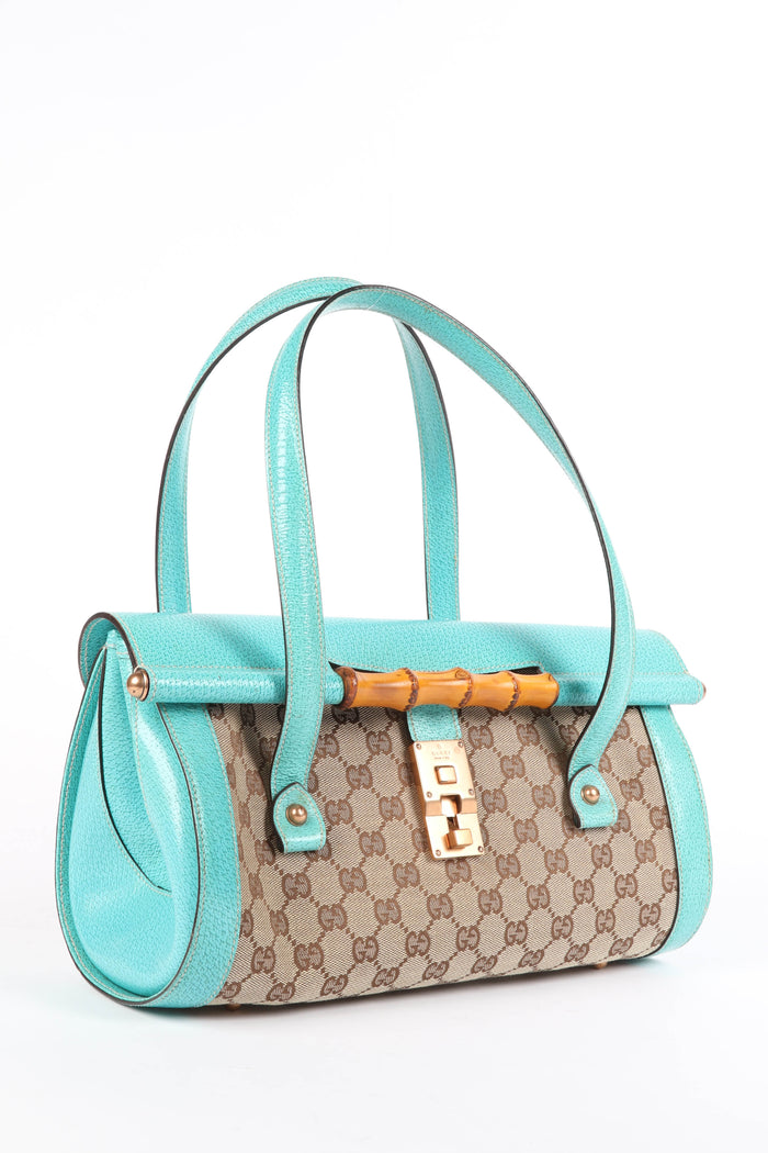 Vintage Gucci Monogram Canvas Bamboo Bullet Shoulder Bag