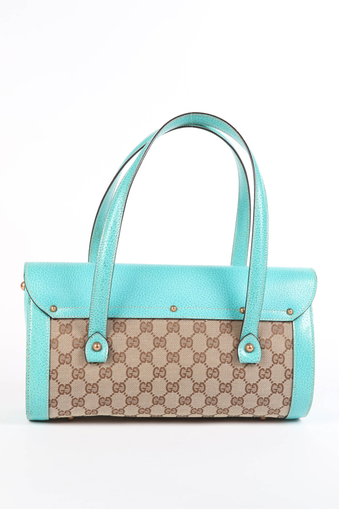 Vintage Gucci Monogram Canvas Bamboo Bullet Shoulder Bag