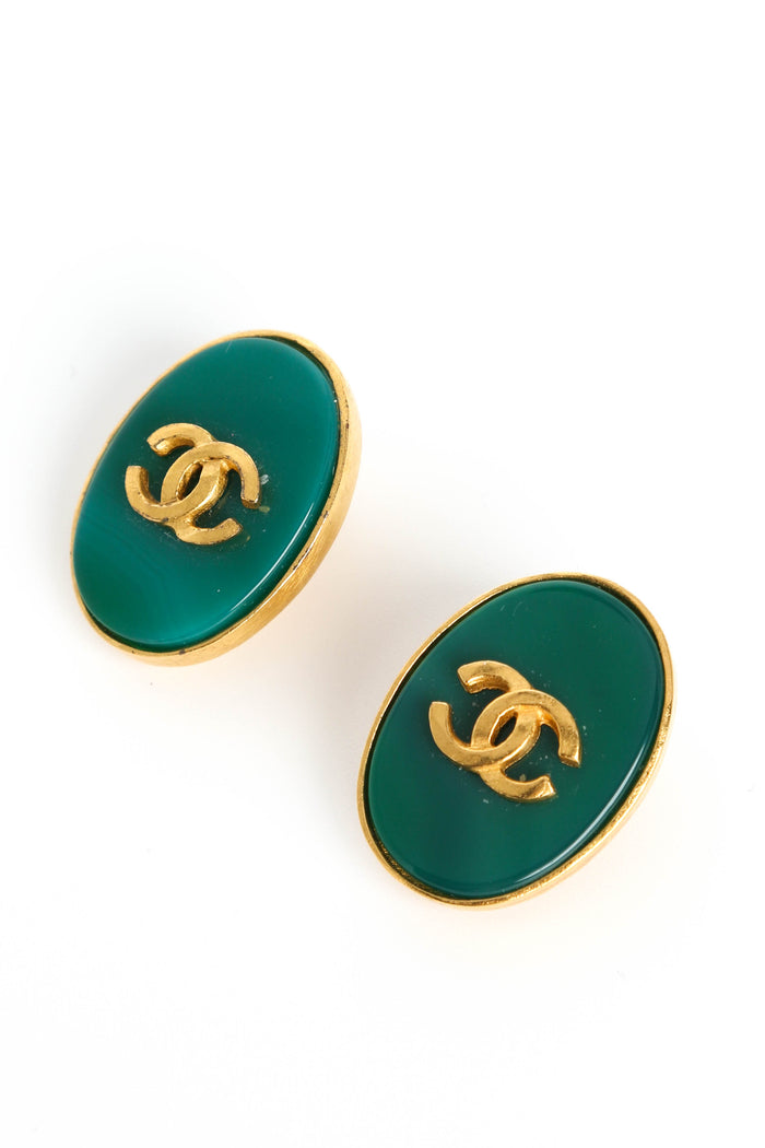 90s Chanel Green CC Clip-on Earrings