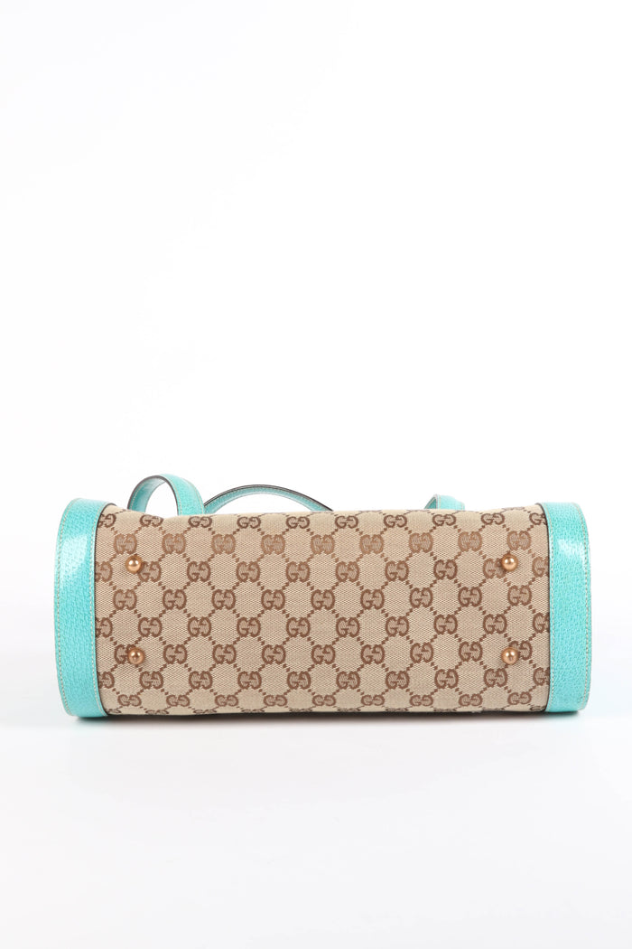 Vintage Gucci Monogram Canvas Bamboo Bullet Shoulder Bag