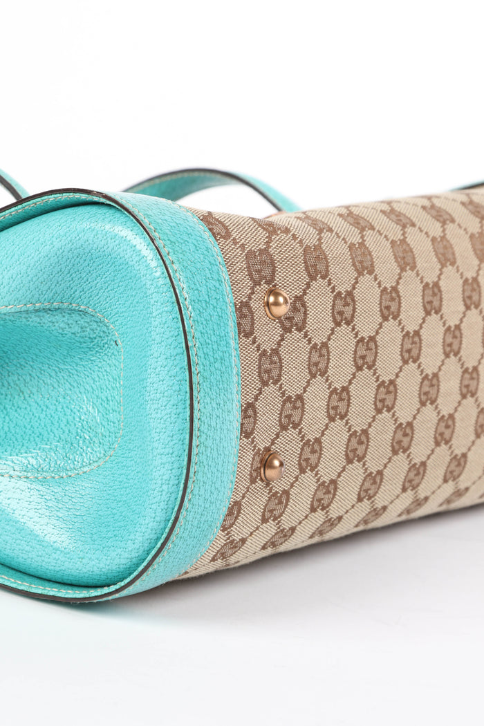 Vintage Gucci Monogram Canvas Bamboo Bullet Shoulder Bag
