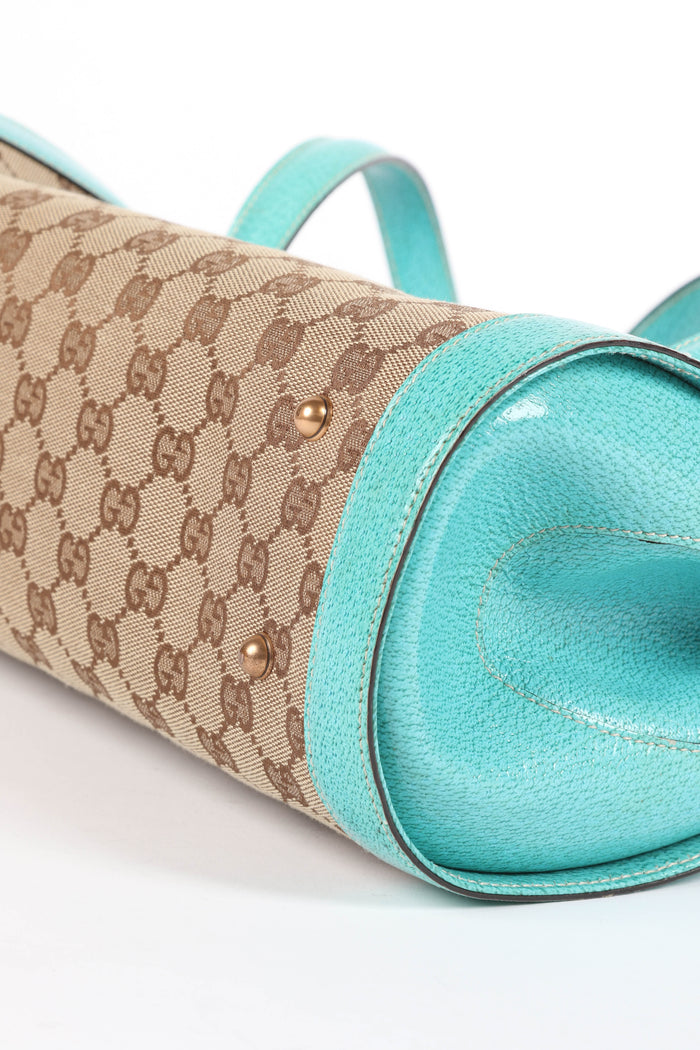 Vintage Gucci Monogram Canvas Bamboo Bullet Shoulder Bag