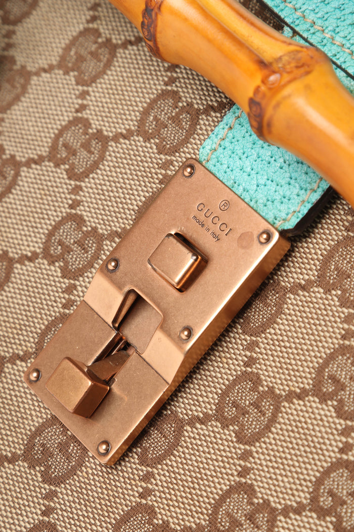 Vintage Gucci Monogram Canvas Bamboo Bullet Shoulder Bag