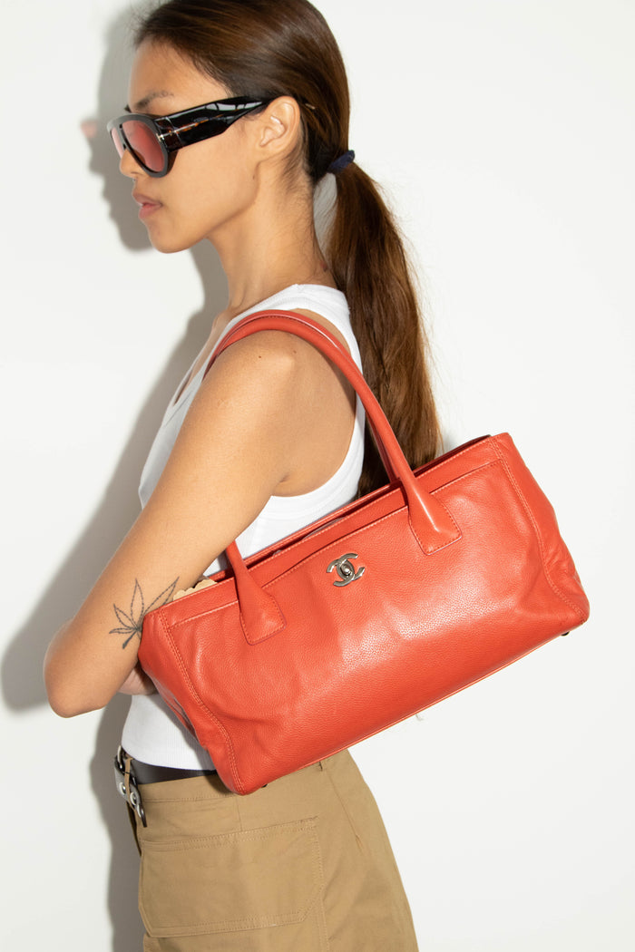 2010s Chanel Red Caviar Leather Small Executive Shopper Tote Bag