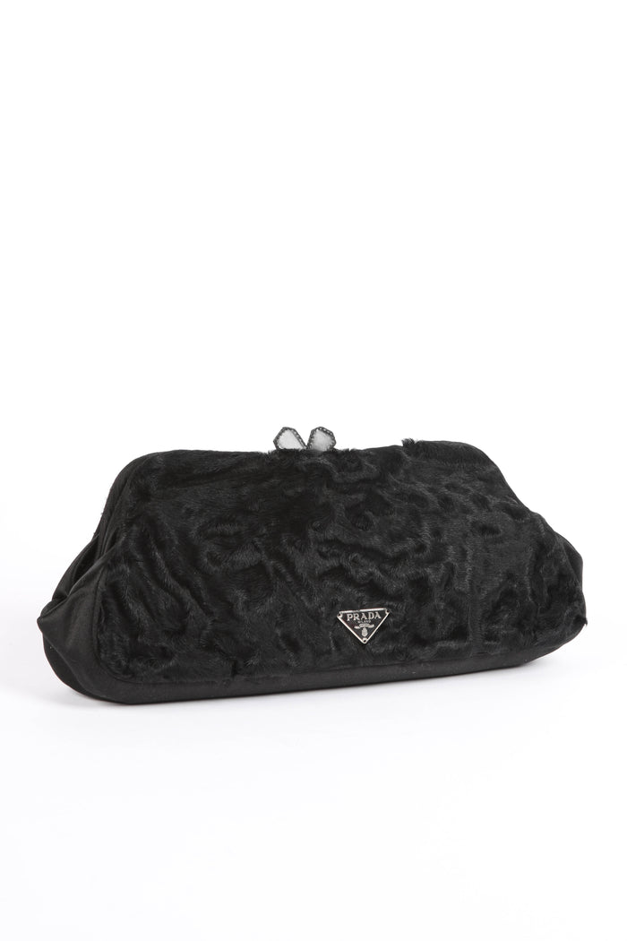 Vintage Prada Black Fur Kisslock Clutch Bag