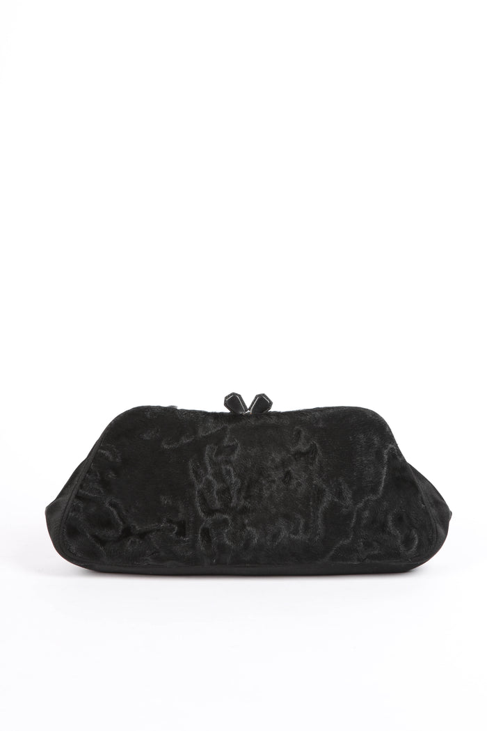 Vintage Prada Black Fur Kisslock Clutch Bag
