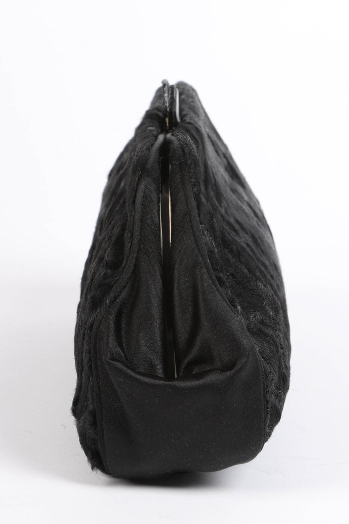 Vintage Prada Black Fur Kisslock Clutch Bag