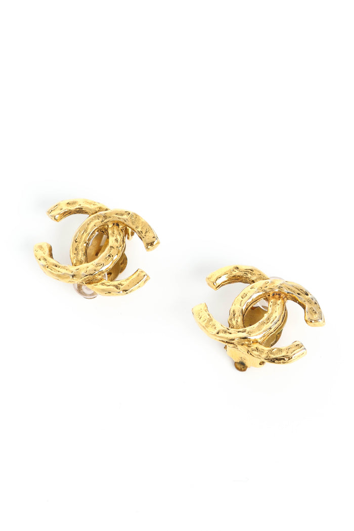 Vintage Chanel Hammered CC Clip-on Earrings