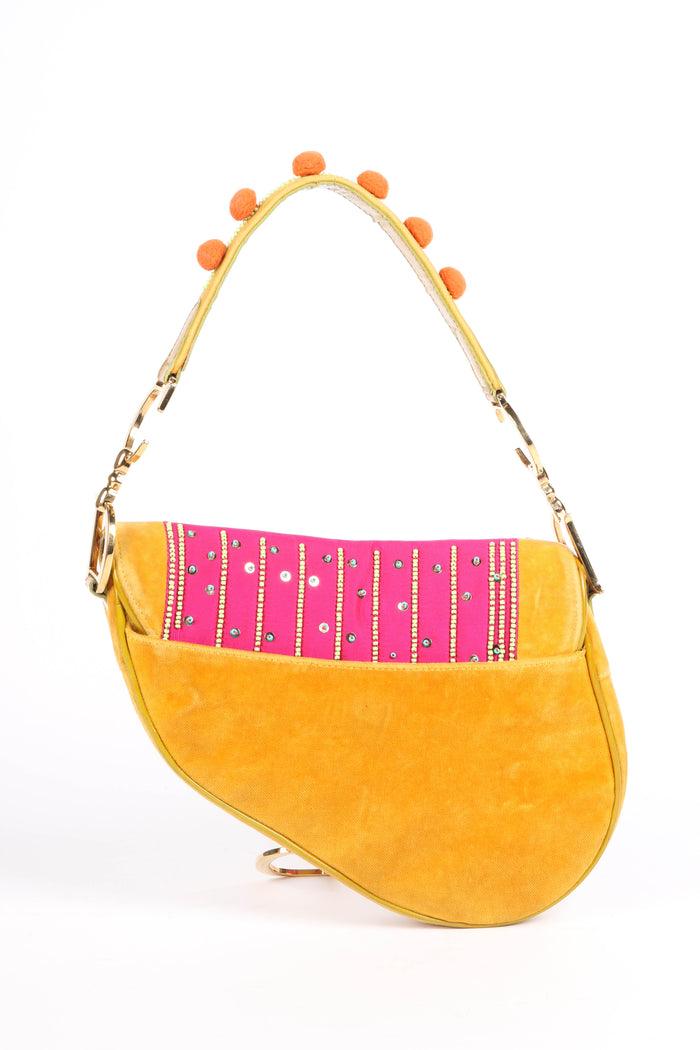 SUPER RARE 2000s Christian Dior Galliano Pink Pom Pom Saddle Bag