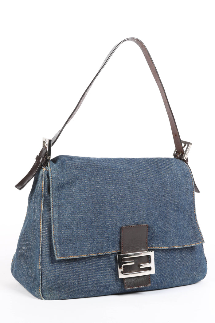 Vintage Fendi Denim Mamma Baguette Shoulder Bag