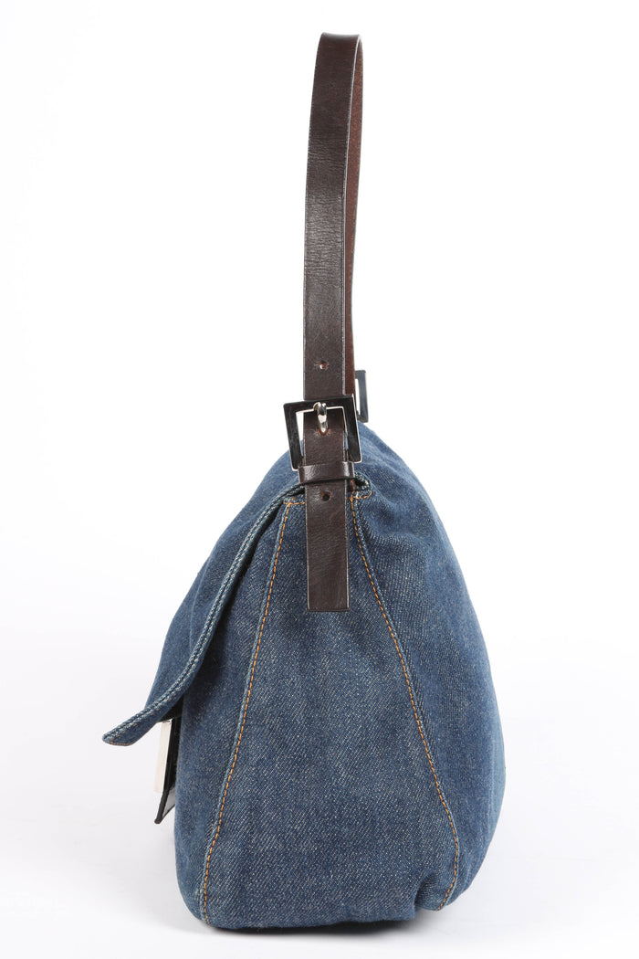 Vintage Fendi Denim Mamma Baguette Shoulder Bag