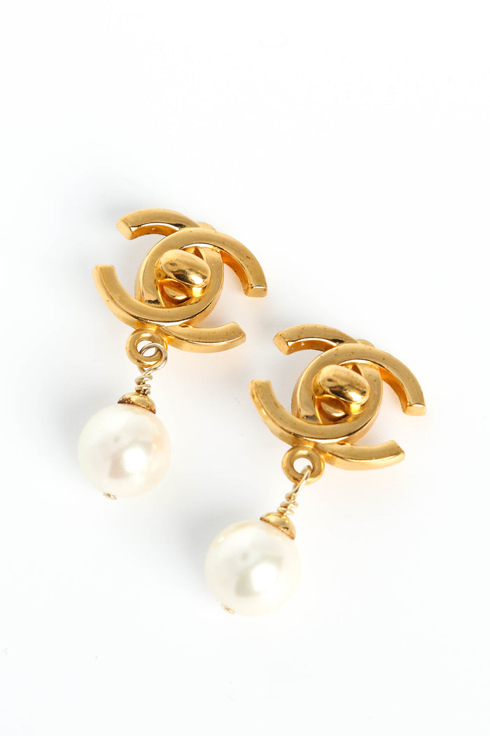 Vintage Chanel Gold Pearl Drop Clip on Earrings