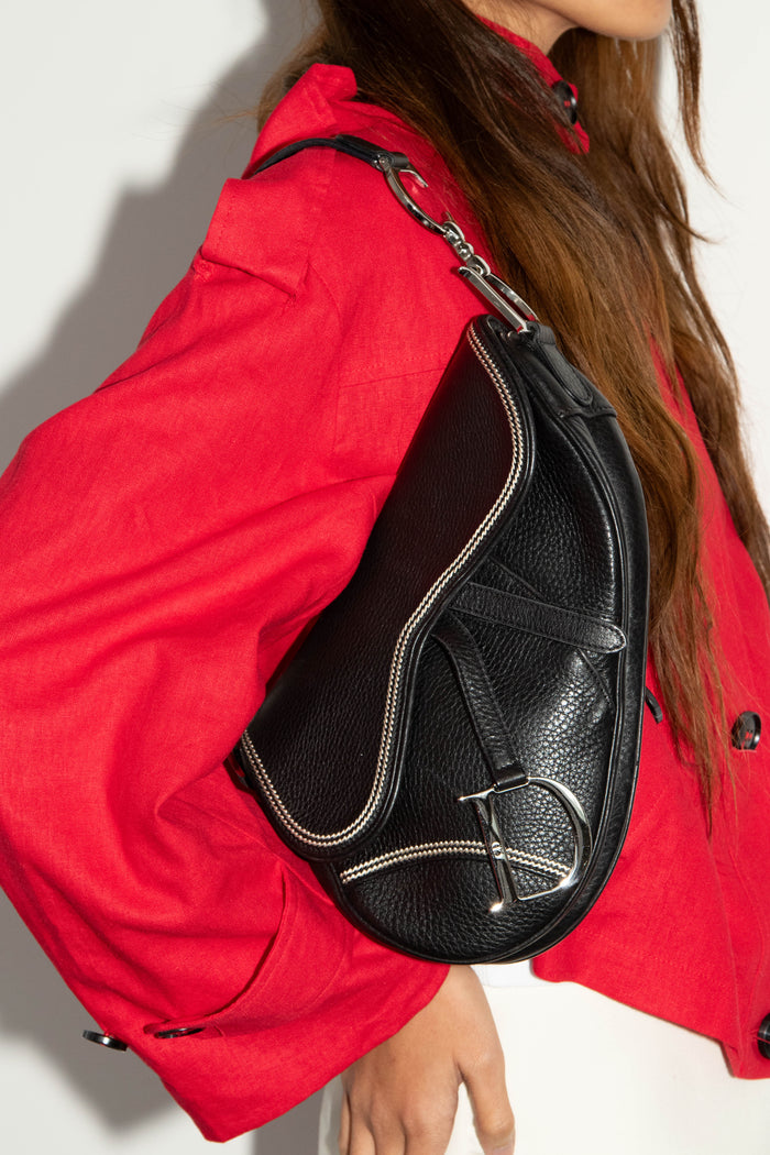 2000s Christian Dior Black Leather Saddle Shoulder Bag