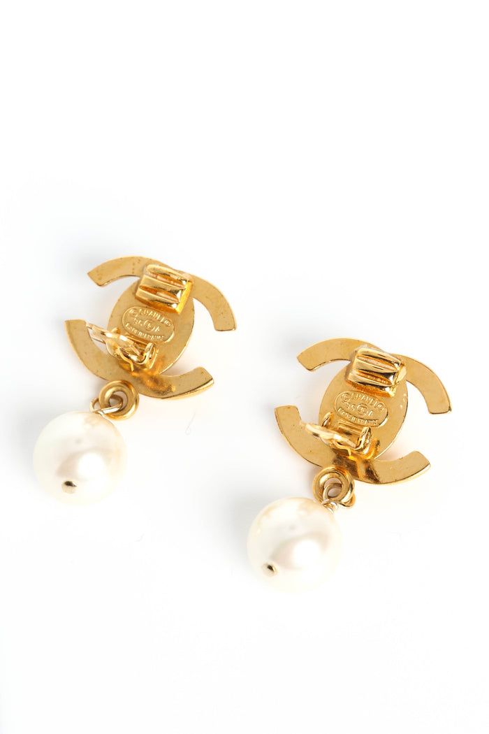 Vintage Chanel Gold Pearl Drop Clip on Earrings