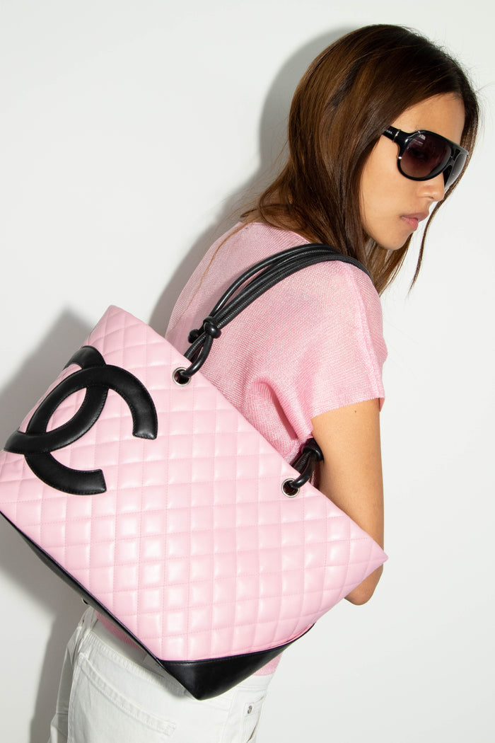 2000s Chanel Pink Rue Cambon Lambskin Leather Large Tote Bag