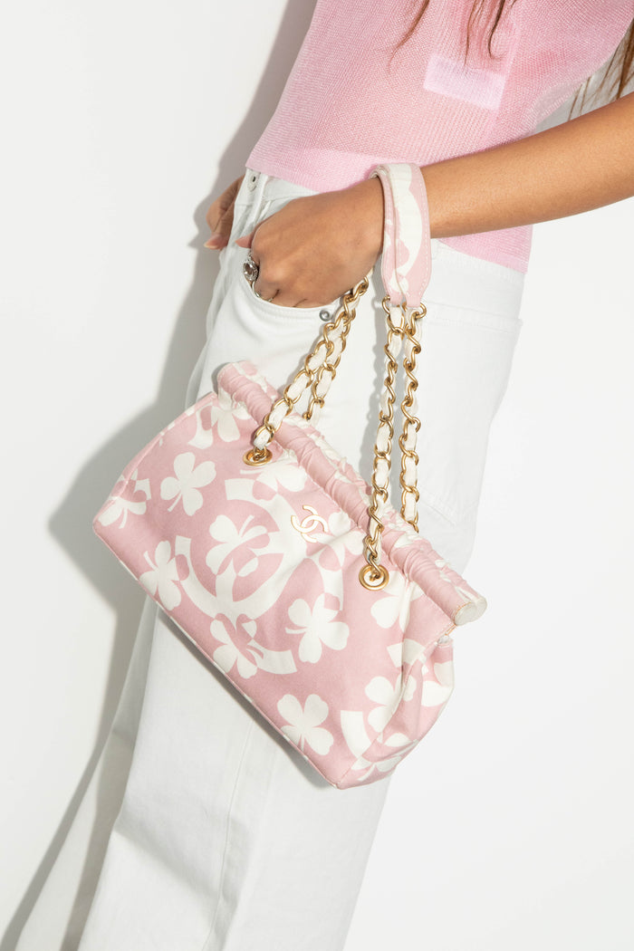 2000s Chanel Pink Clover Canvas Shoulder Bag