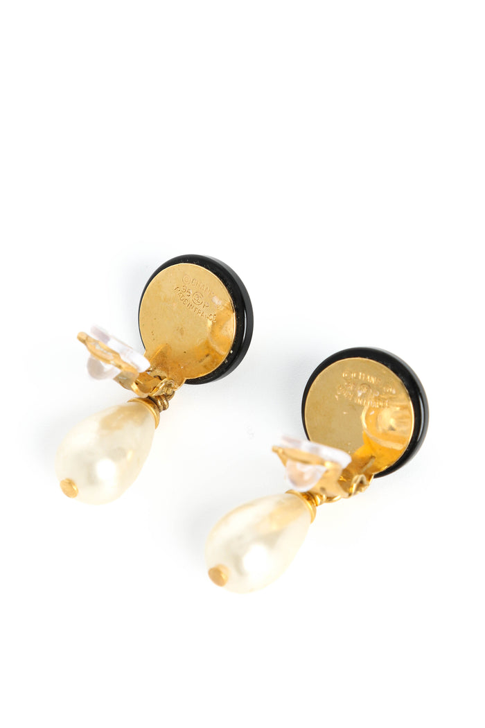 Vintage Chanel Black & Gold Pearl Drop Clip-on Earrings