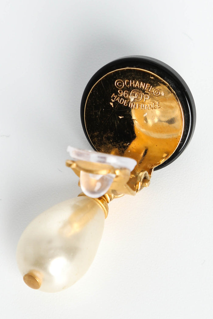 Vintage Chanel Black & Gold Pearl Drop Clip-on Earrings