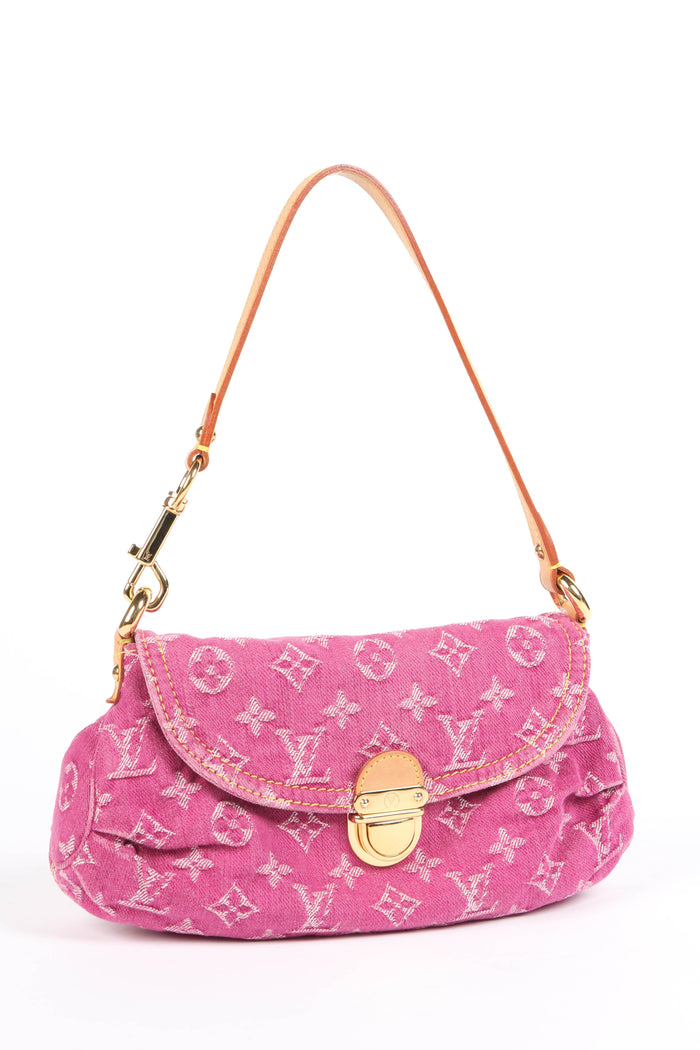 2000s Louis Vuitton Pleaty PM Pink Denim Shoulder Bag