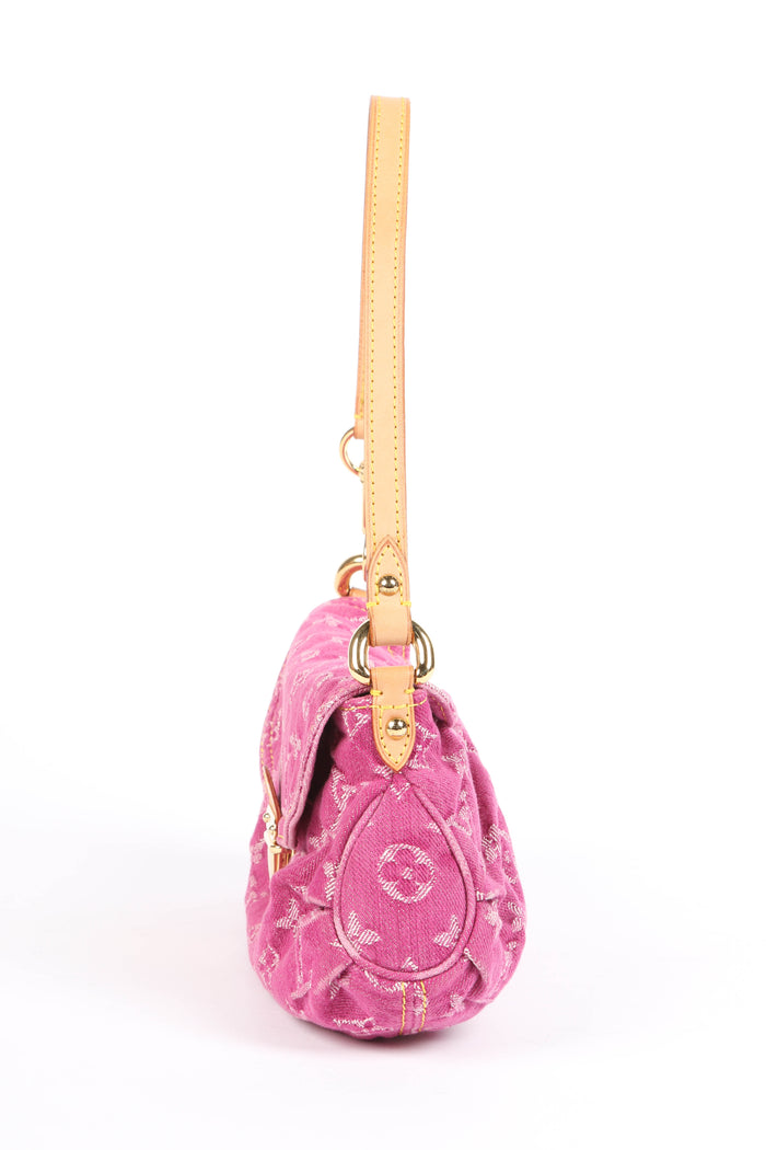 2000s Louis Vuitton Pleaty PM Pink Denim Shoulder Bag