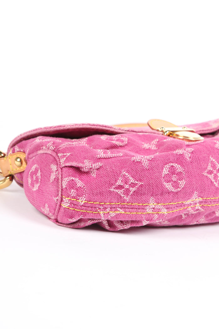 2000s Louis Vuitton Pleaty PM Pink Denim Shoulder Bag