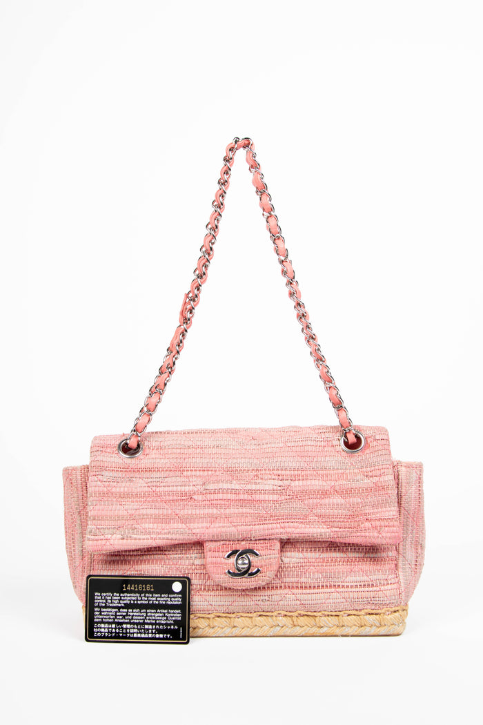 2010s Chanel Pink Raffia Espadrille Single Flap Bag