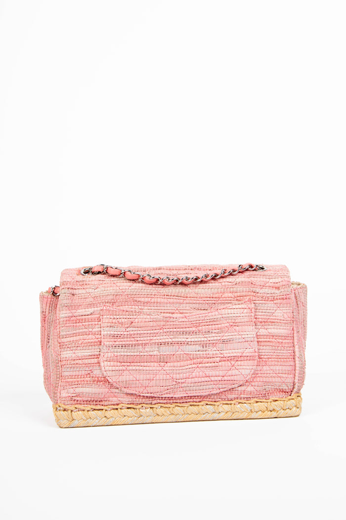 2010s Chanel Pink Raffia Espadrille Single Flap Bag