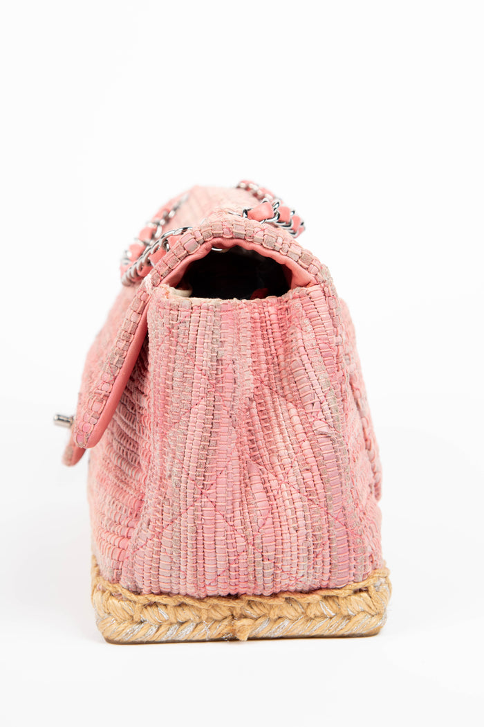 2010s Chanel Pink Raffia Espadrille Single Flap Bag